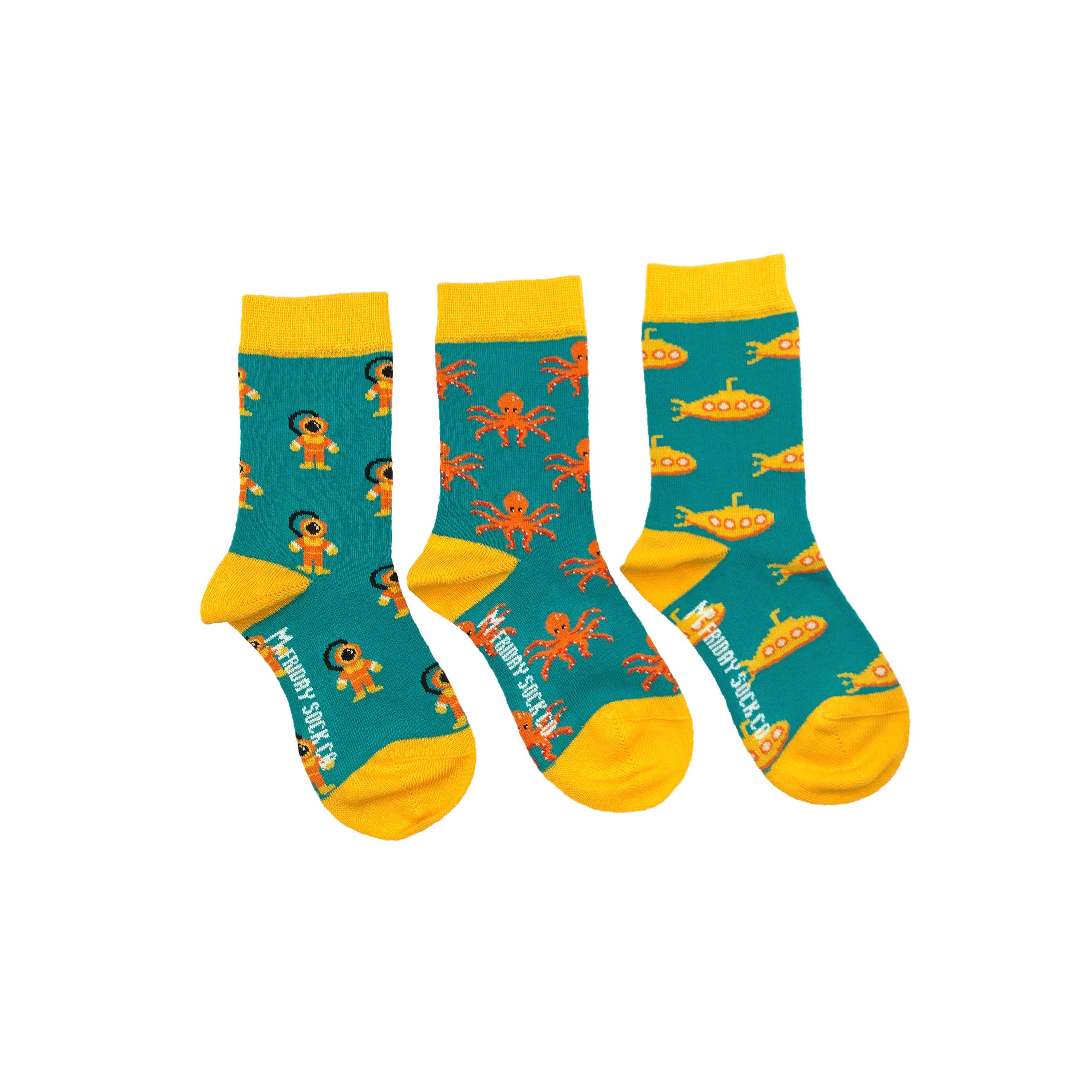 Friday Sock Co. - Chaussettes pour enfants | Plongeur, sous-marin et pieuvre
