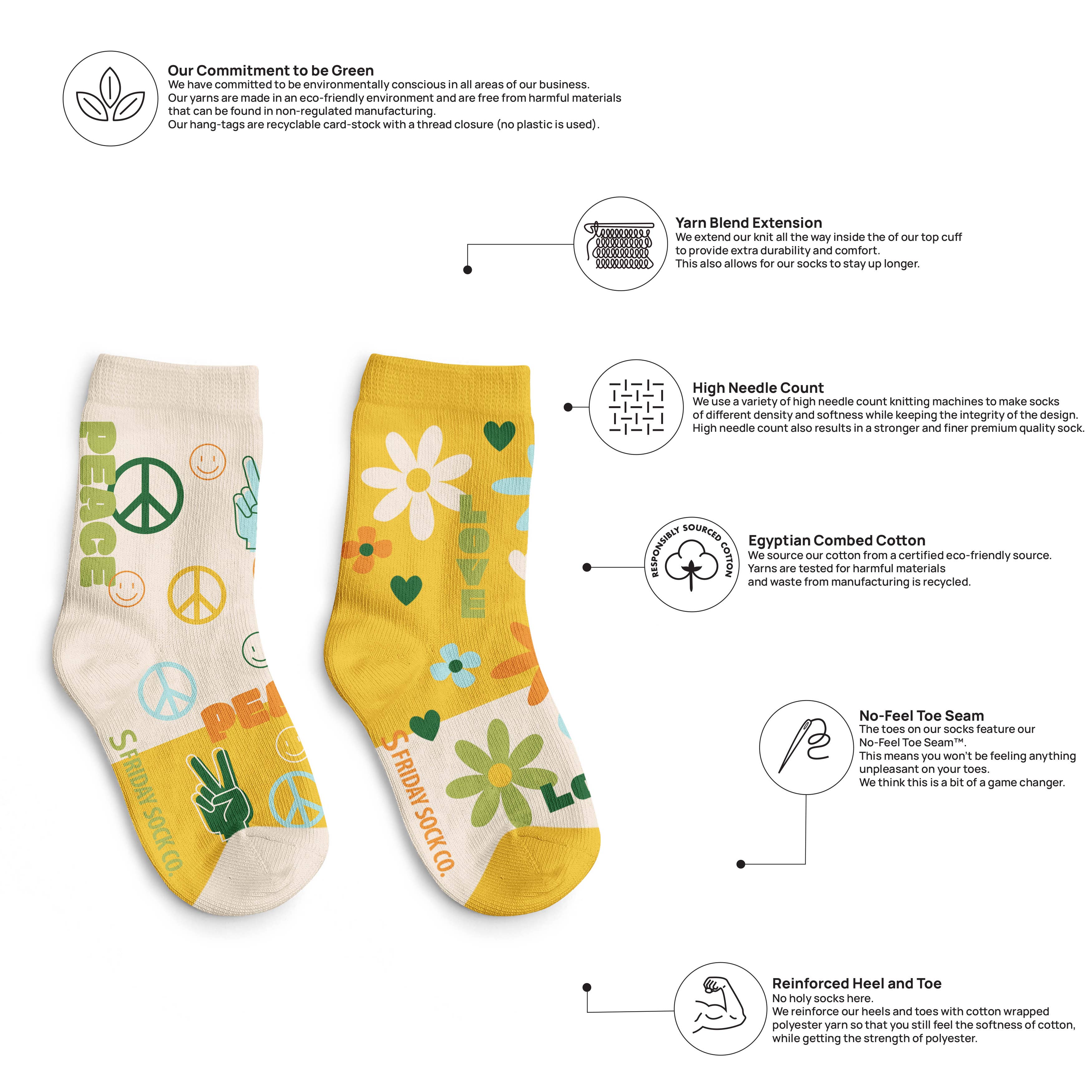 Friday Sock Co. - Chaussettes pour enfants - Peace and Love