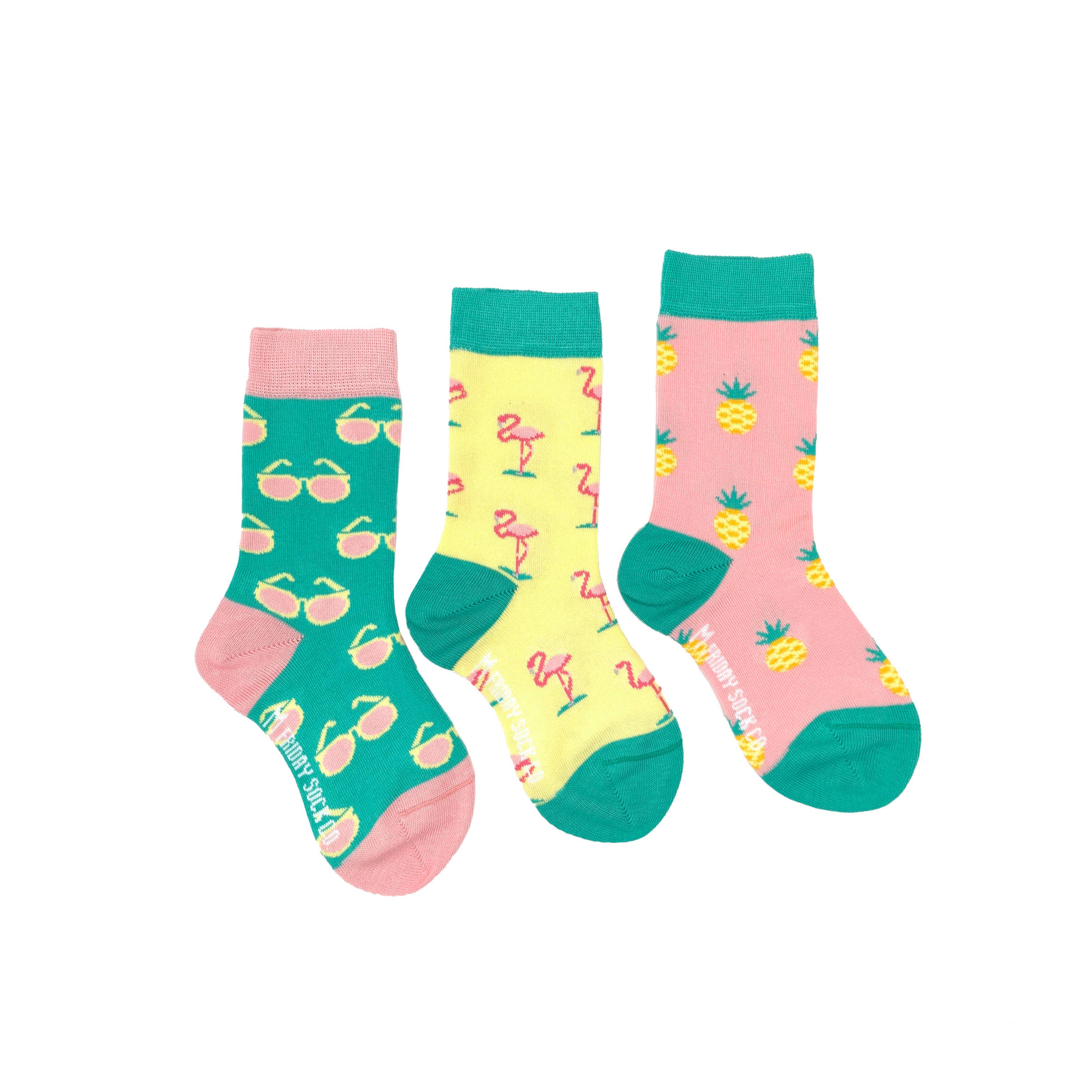 Friday Sock Co. - Chaussettes pour enfants | Flamand rose, ananas et lunette fumée