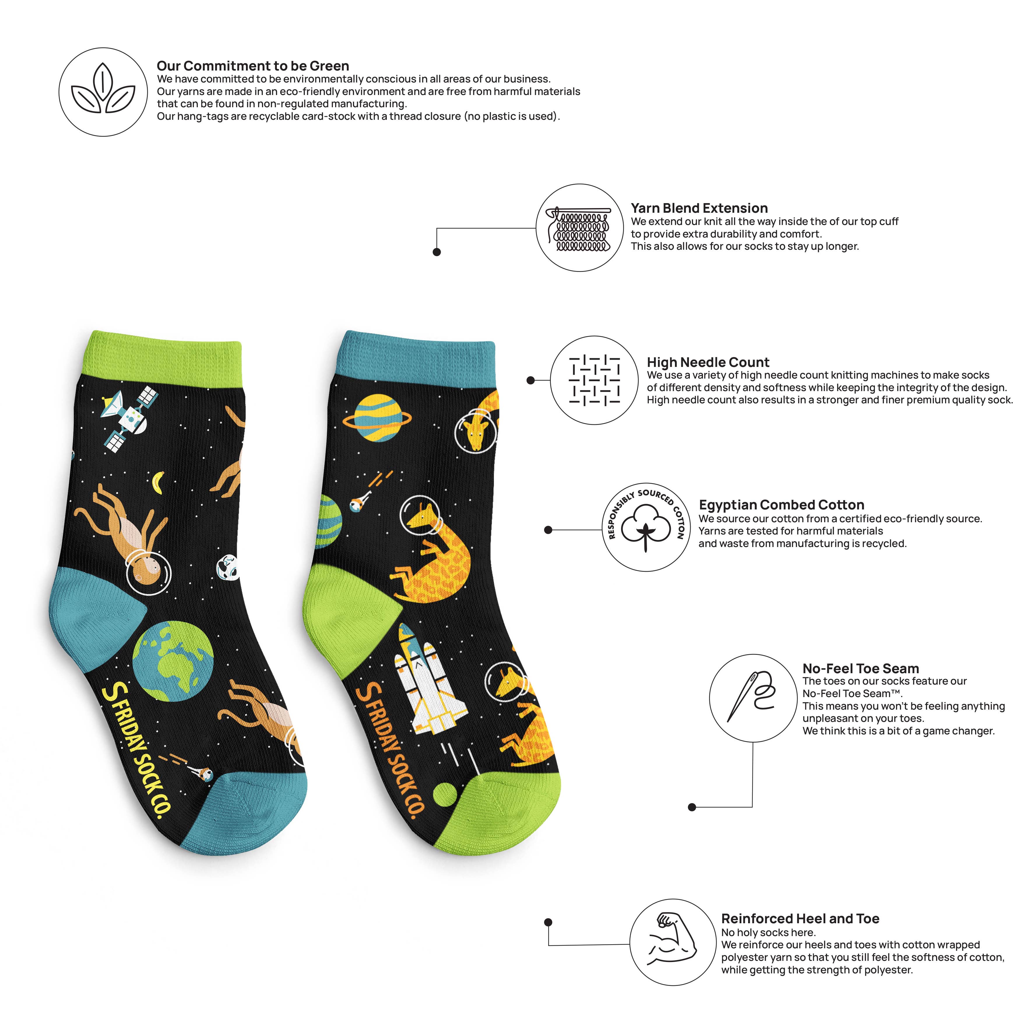 Friday Sock Co. - Chaussettes pour enfants - animaux astronautes