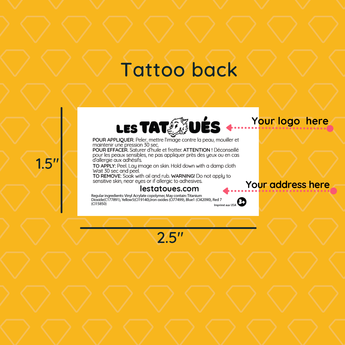 Tatouages personnalisés 1.5 X2.5 po