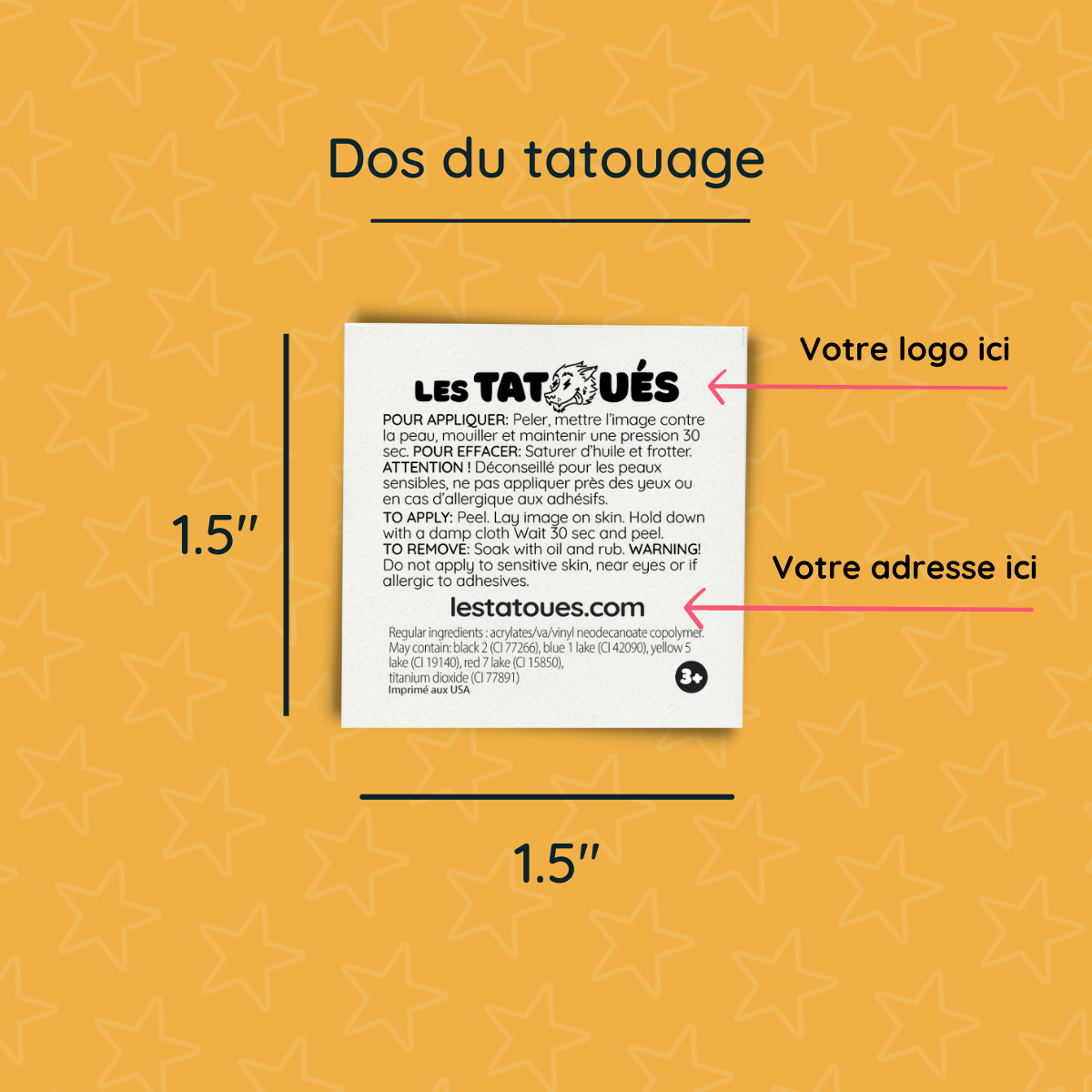Custom Temporary Tattoo 1.5 x 1.5 po