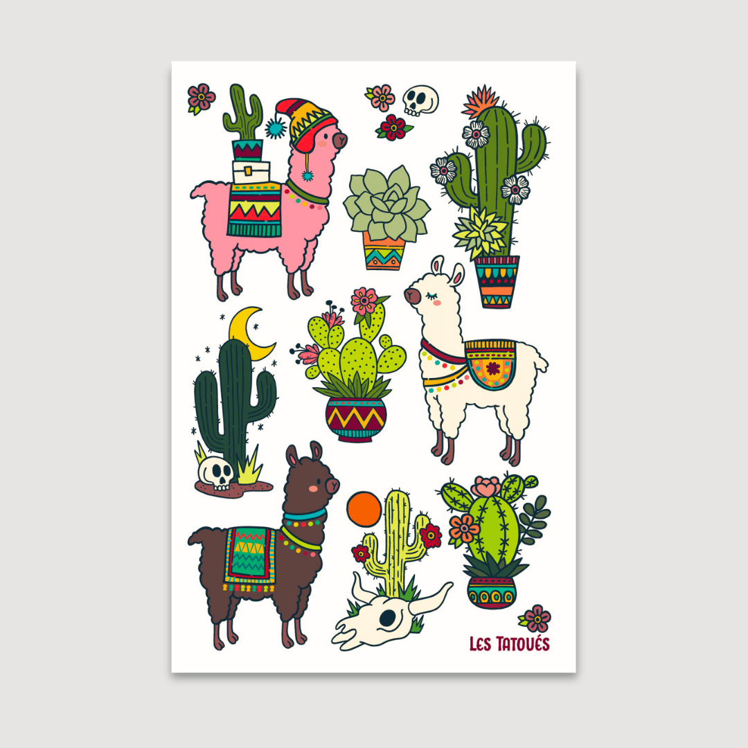 tatouages temporaires alpagas et cactus