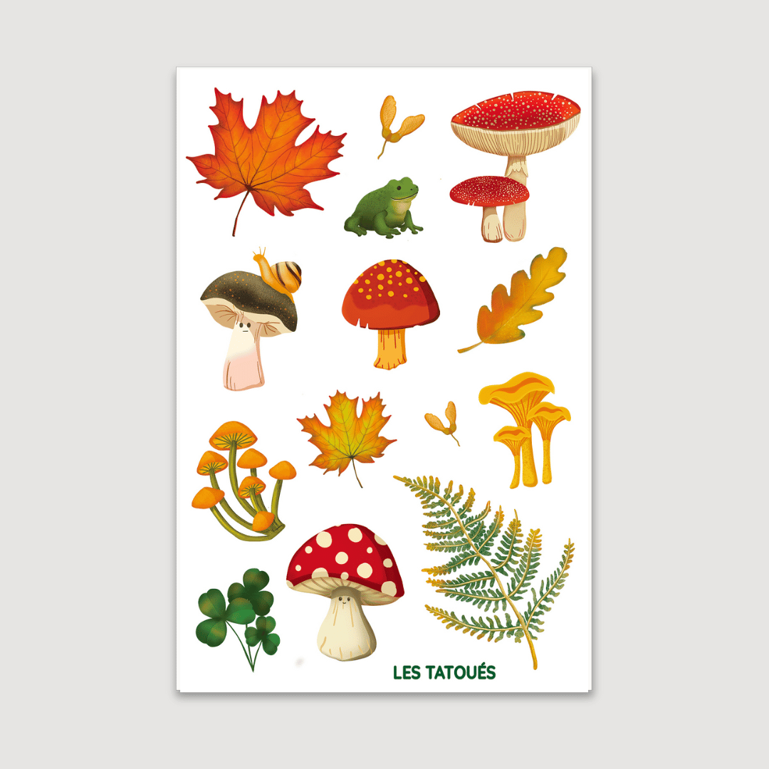 tatouages temporaire champignons et feuille d'automne
