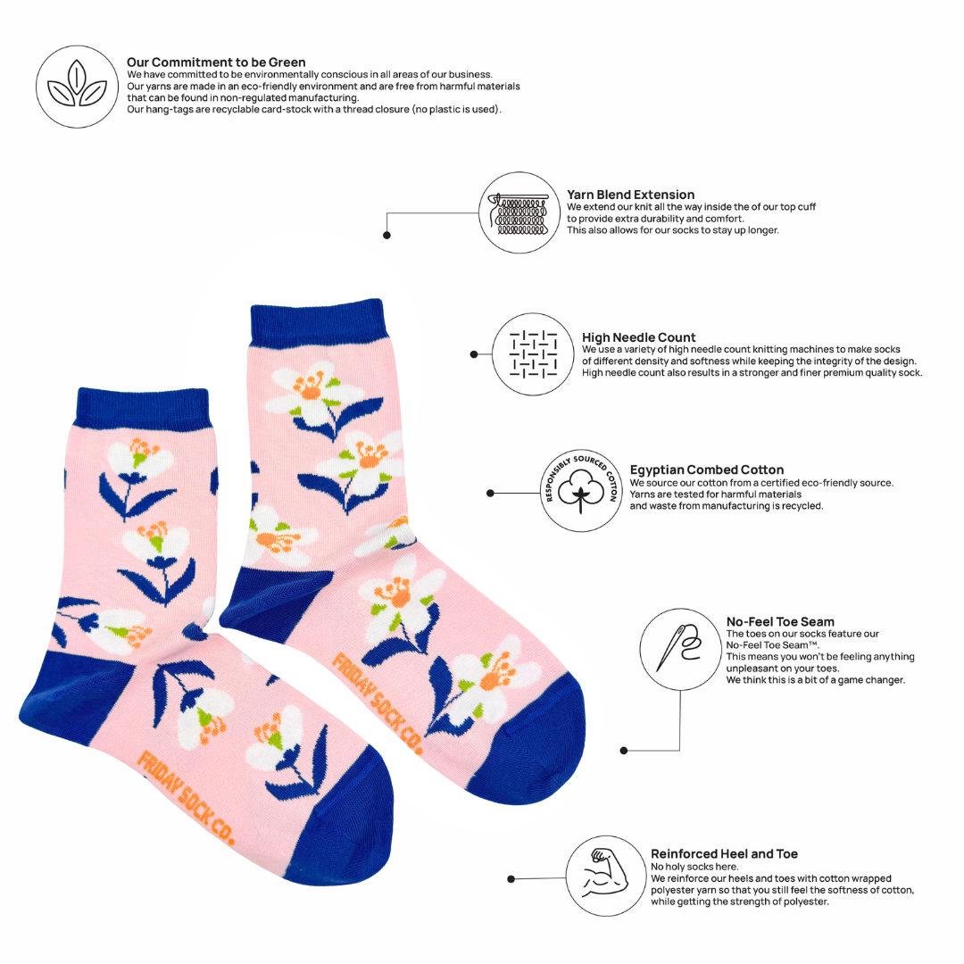 Friday Sock Co. - Chaussettes dépareillées modernes pour femmes Jasmine - Cadeau floral