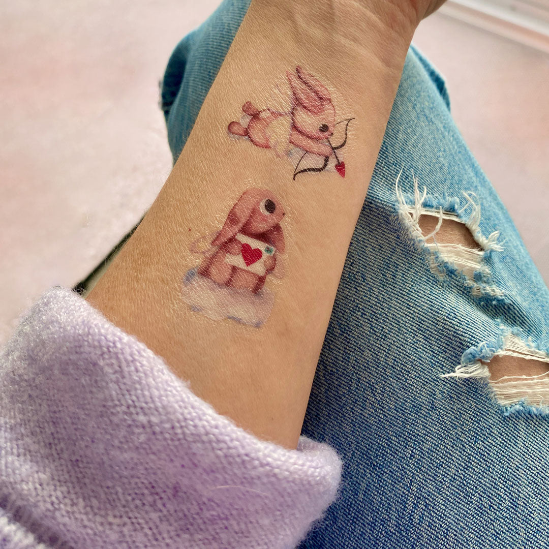 tatouages temporaires lapins roses - St-valentin